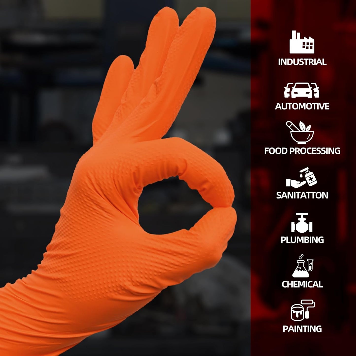 Jointown Basic Heavy Duty Nitrile Gloves, Mechanic Gloves 8 Mil Nitrile Disposable, with Raised Diamond Texture, Case of 1000, Orange, Medium