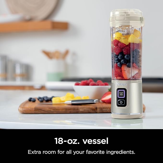 Ninja Blast Portable Blender, Cordless, 18oz. Vessel, Personal Blender For-Shakes and Smoothies, BPA Free, Leakproof-Lid and Sip Spout, USB-C Rechargeable, Dishwasher Safe Parts, Vanilla Bean, BC151VB