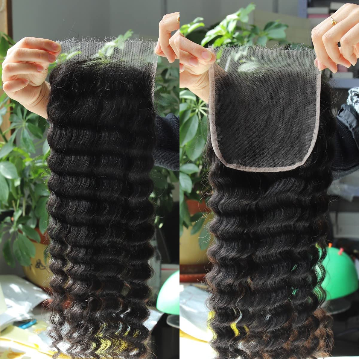 BEEOS 5x5 HD Lace Closure, Deep Wave Ultra-thin Invisible Skinlike Real HD Lace Human Hair Closure Unit Pre Plucked Natural Hairline 14 Inch
