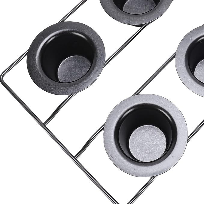 6 Cup Popover Pan, Premium Carbon Steel Easy To Clean Non Stick Cupcake Pan Round 8.9X15.9X2.2Inch Popover Cake with Wire Rack for Pudding, Muffins, Popovers