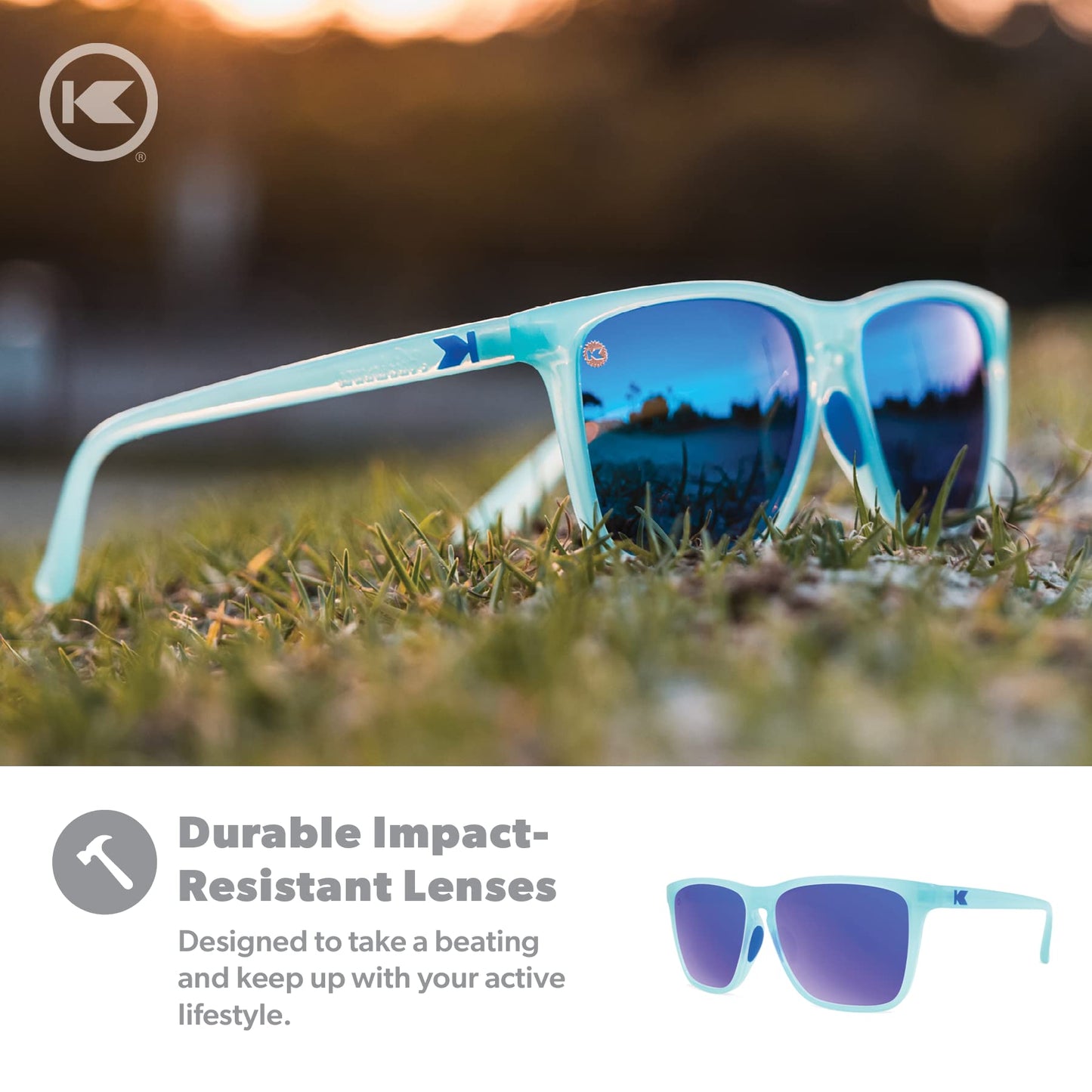 Knockaround Fast Lanes Sport - Polarized Running Sunglasses for Women & Men - Impact Resistant Lenses & Full UV400 Protection, Icy Blue/Moonshine