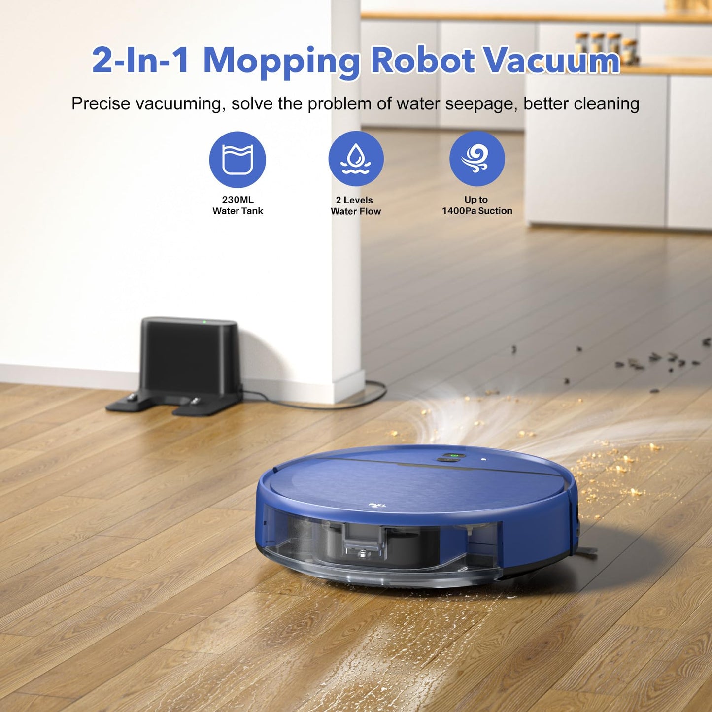2 in 1 Mopping and Vacuuming Robot, Robot Vacuum and Mop Combo Compatible with WiFi/App, Robotic Vacuum Cleaner Self-Charging, Slim, Ideal for Pet Family, Hard Floor, Hair, Low Pile Carpet