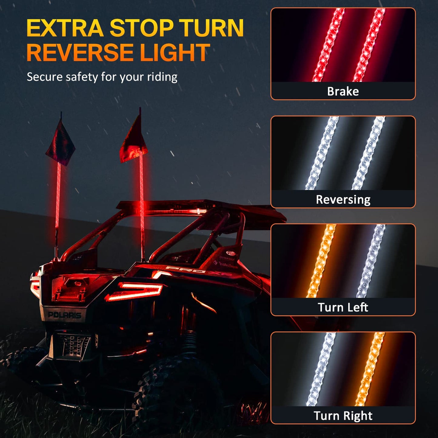 2 Pack 5FT Music Whip Lights - 366+ Chasing Modes RGB Lighted Whips with APP & Remote Control, Rocker Switch, Nylon Flags & Spring Base for UTV ATV Polaris RZR Can-Am SXS Truck