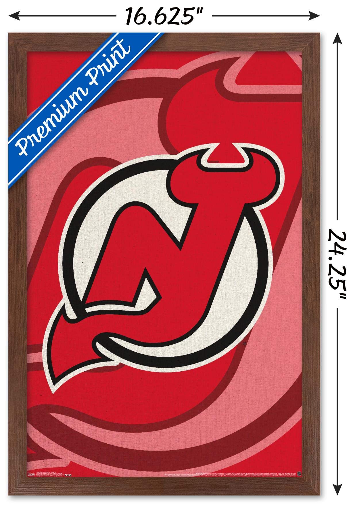 Trends International NHL New Jersey Devils - Logo 14 Wall Poster, 14.725" x 22.375", Mahogany Framed Version