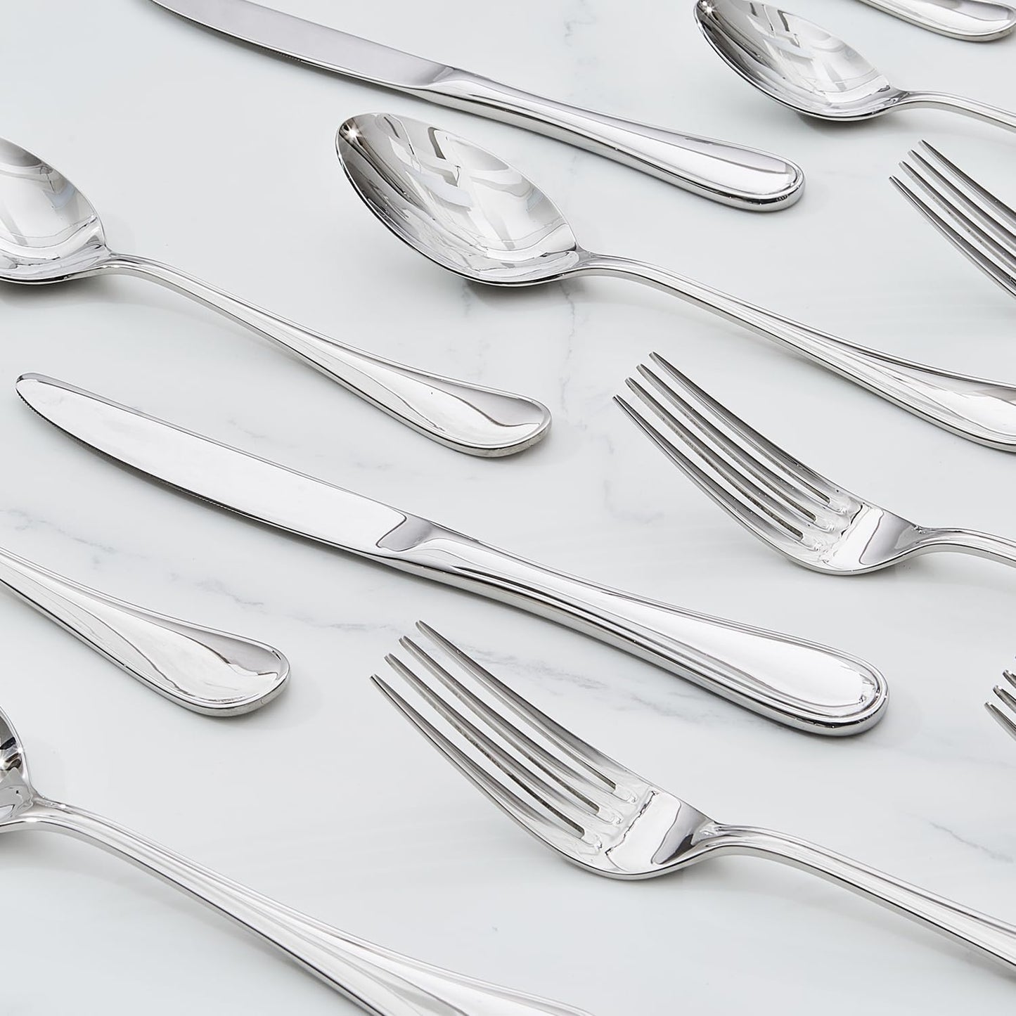 KINGSTONE 48 Piece Teardrop Silverware Set with Steak Knives, 18/10 Stainless Steel Flatware Set for 8, Modern Design Cutlery Set for Home/Hotel/Wedding,Mirror Polished and Dishwasher Safe