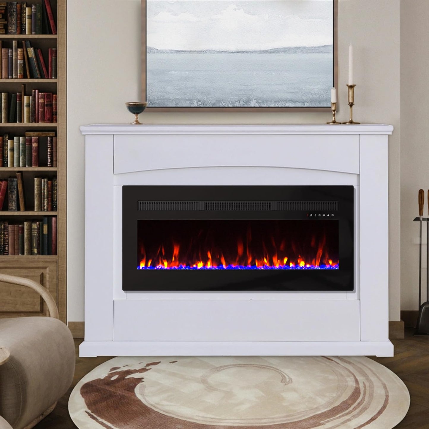 Panana Electric Fireplace Heater Wall-Mounted or Recessed Electric Fireplace Inserts with Timer, Touch Screen/Remote Control, Adjustable Flame Color and Speed,5000 BTU Heat Output (50")
