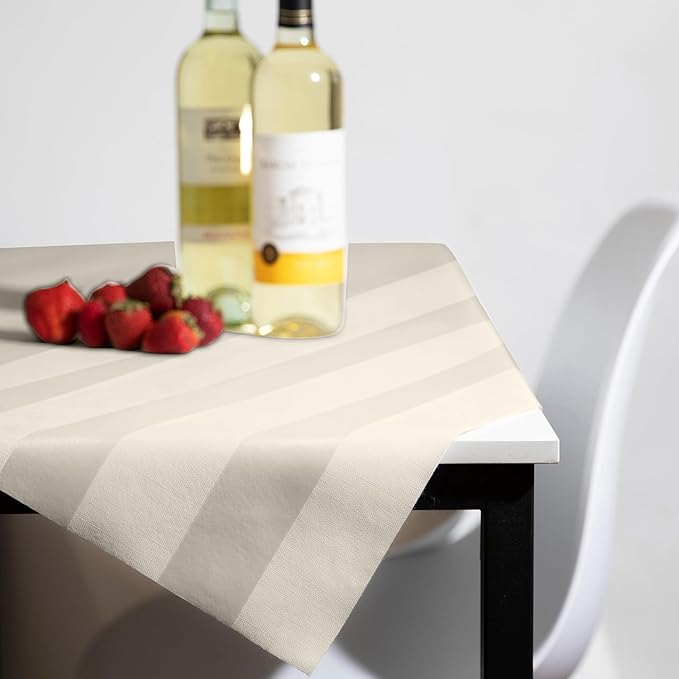 Luxury Table Protector Pad, 2 in 1 Table pad + Great Looking Tablecloth - Heat Resistant, Spill & Stain Proof - Flannel Backing (Ivory - Silk Stripe, 54x90)
