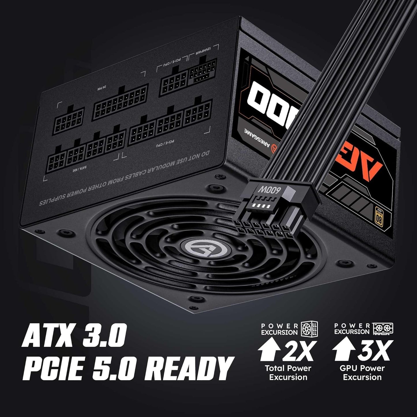 ARESGAME AGT Series 1000W Power Supply, 80+ Gold Certified, Fully Modular, FDB Fan, Compact 140mm Size, 10 Year Warranty, ATX Gaming Power Supply
