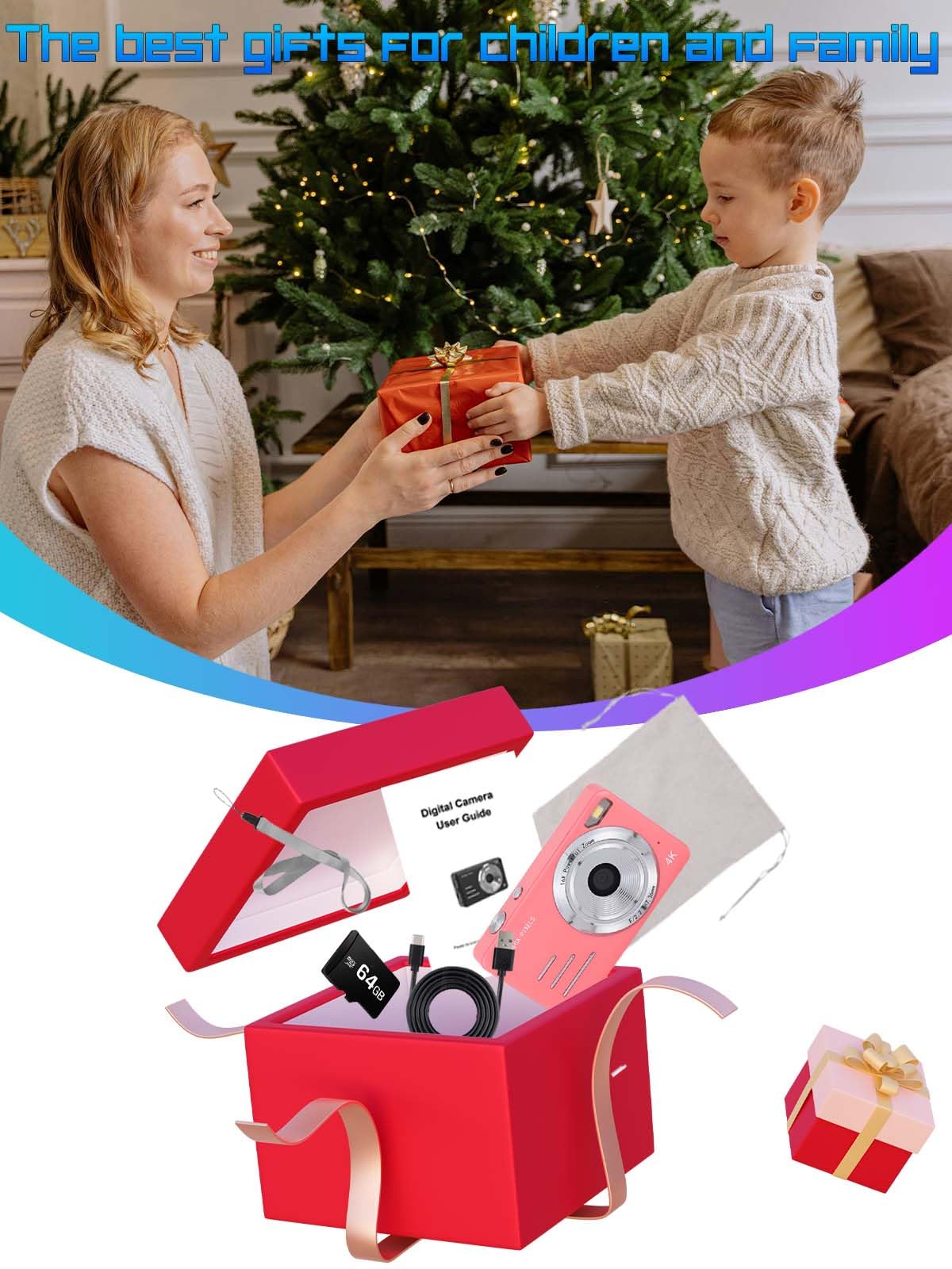 AIRSMIL Digital Camera 4K 64MP 18X Zoom Compact Vlogging Camera with 2.8 inch Screen, 64GB microSD Card 1500mAh Battery HD Digital Video Camera for Boys, Girls, Teens, and Beginners(4K Camera Pink)