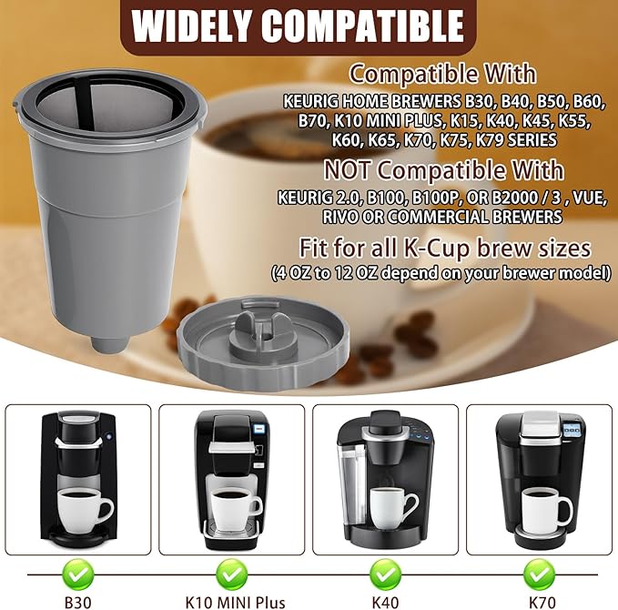 Reusable Coffee Filter Compatible with Keurigg My K Cup B30 B40 B50 B60 B70 K10 MINI Plus K15 K40/45 K55 K60/65 K70/75/79 Series 5048 Old Mode Grey by Podoy (3 Pack)