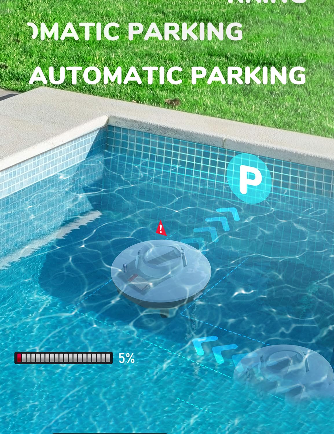 Borcolo Robotic Pool Cleaner, Pool Vacuum for Above Pools with Dual-Drive Motors, Self-Parking Technology for Above-Ground Flat Pools up to 645sq.ft (Lasts 90 Mins)