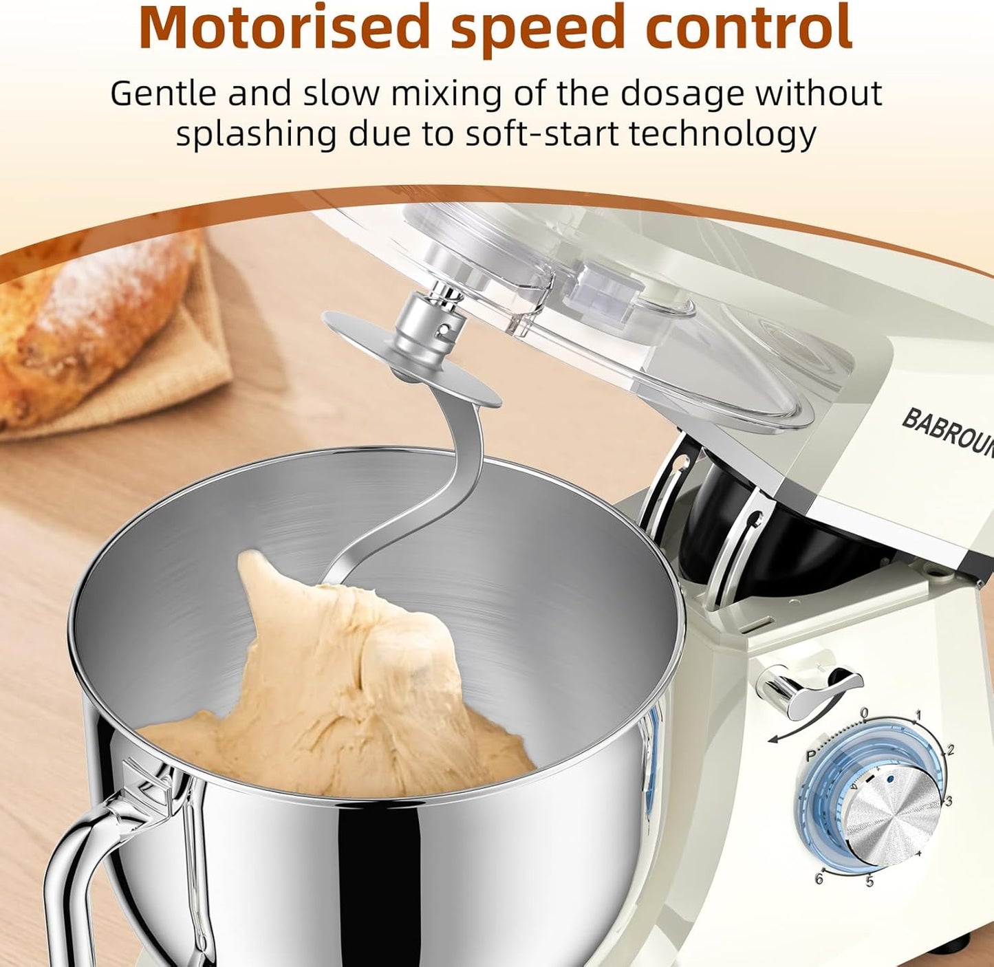 8.45 QT Stand Mixer - 660W 6 Speed Large Capacity Kitchen Electric Mixer with Whisk Dough Hook Mixing Beater Household Food Mixer for Baking Cakes Cookie Bread Salad (White)