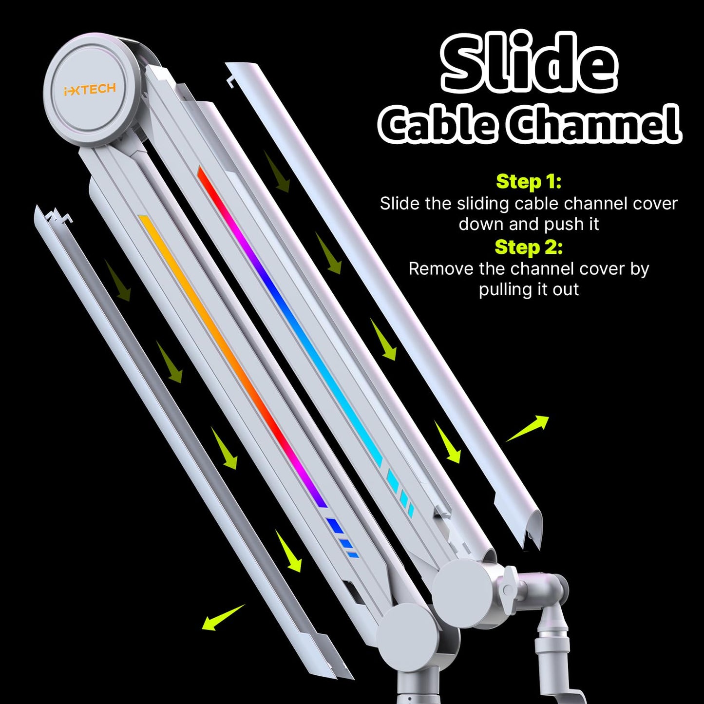IXTECH RGB Mic Boom Arm High Profile, Overhead Boom Arm Microphone Stand Desk Mount, Adjustable Microphone Stand with Desk Mount, Mic Arm for Live Streaming Gaming Podcasting Recording (White)