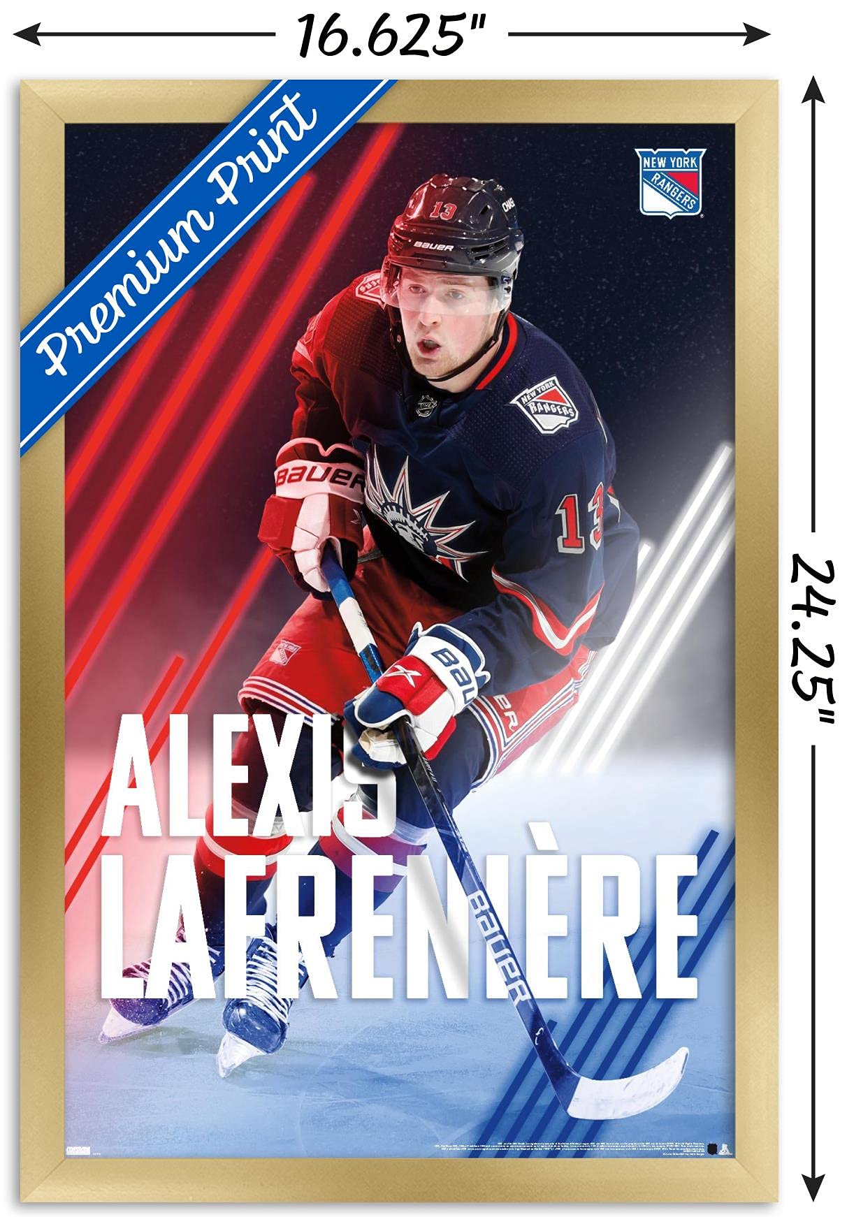 Trends International NHL New York Rangers-Alexis Lafrenière 20 Wall Poster, 14.725" x 22.375", Gold Framed Version