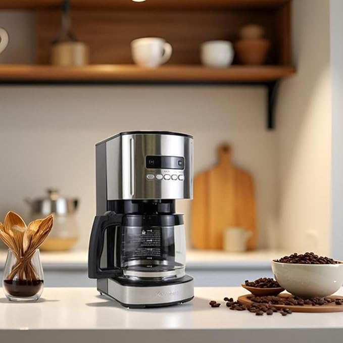 Kenmore Drip Coffee Maker - Programmable Cafe Machine With Glass Pot, Regular & Bold Brew, Auto Shut Off Large Water Reservoir, Reusable Filter, Kitchen Appliances For Cafeteria Barista, 12 Cup Black