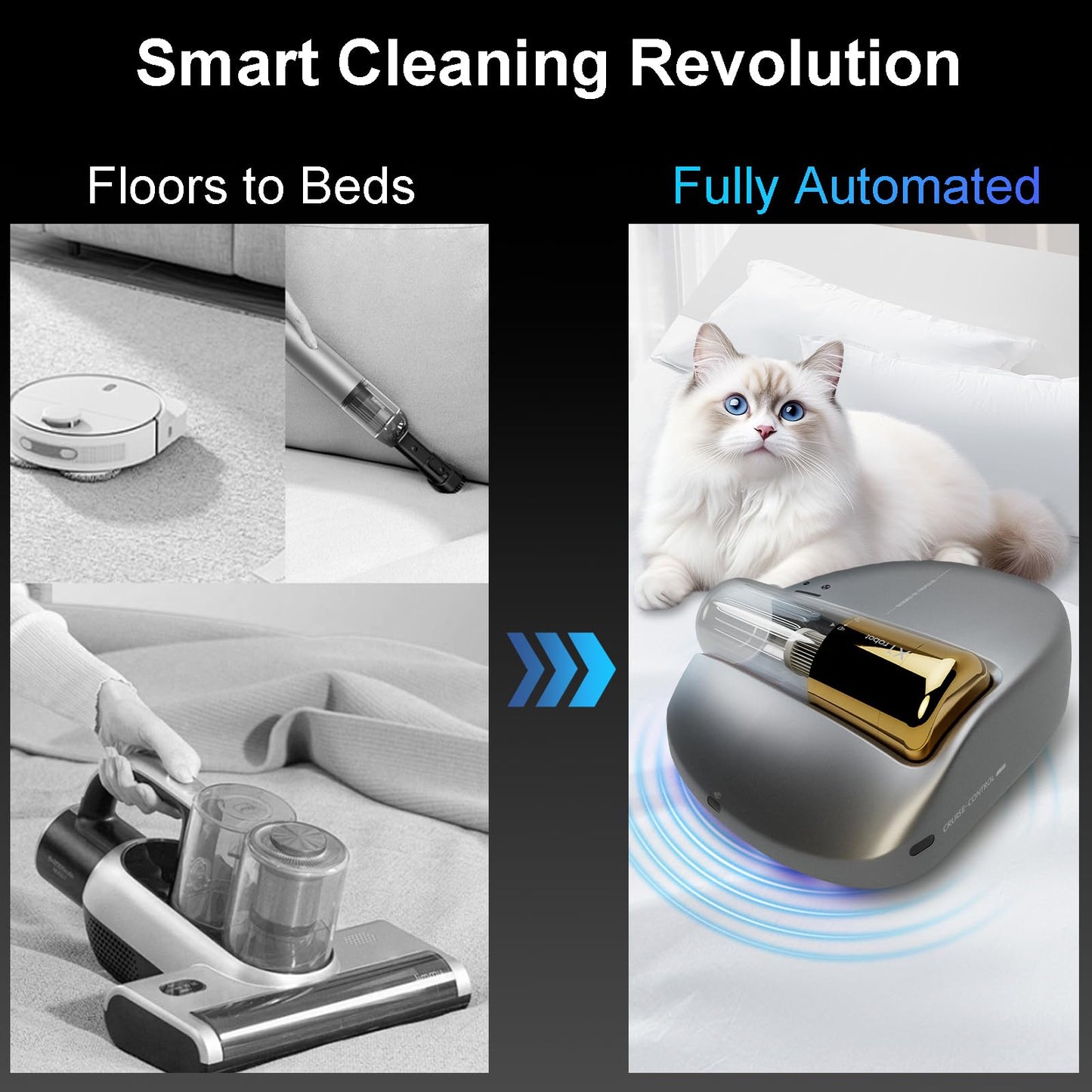 CREATULIZE 3 in 1 Cordless Robot Bed Vacuum Cleaner with 270nm UV Light - Smart Navigation, 14AW Strong Suction & Edge Detection Technology for Mattress, Sofa, Carpet