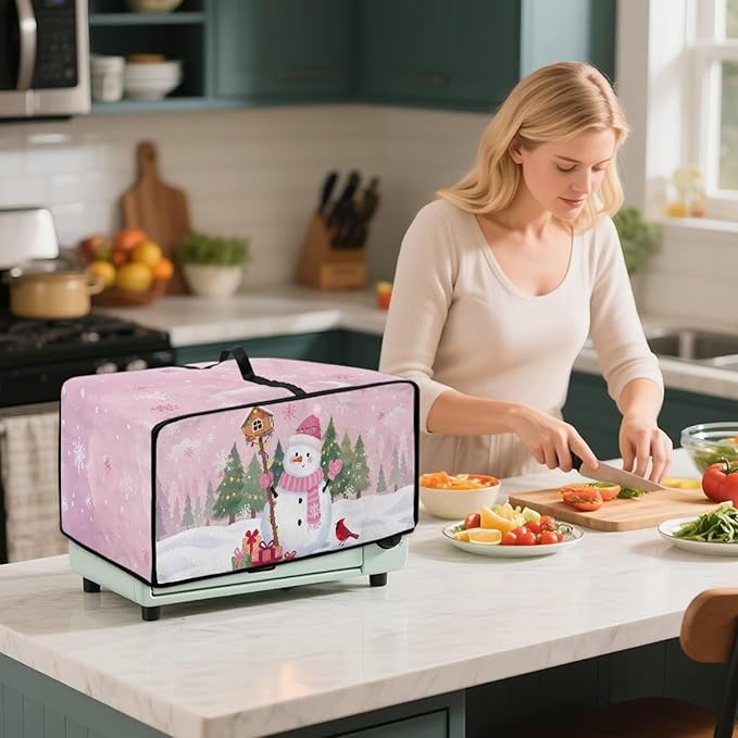 Air Fryer Toaster Oven Dust Cover Washable Convection Oven Cover Stylish Kitchen Appliance Protector Decorations Countertop Accessories, M, Snowman Northern Cardinal Pink