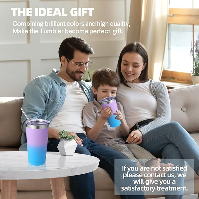 Volhoply 20oz Stainless Steel Tumbler with Lid and Straw Bulk 4 Pack,Double Wall Insulated Travel Iced Coffee Mug Fits Cup holder,Powder Coated Cups for Hot/Cold Drinks,Gifts for Women(lavender,4 Set)