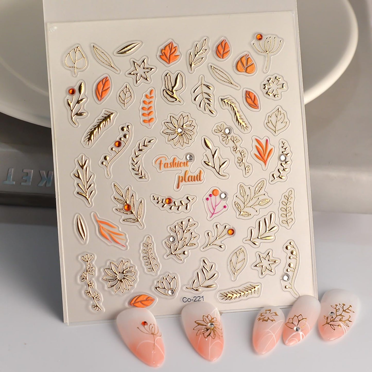 Sevgob 5D Embossed Fall Nail Art Stickers Leaf Nail Stickers Gold Plant Maple Leaf Nail Decals with Rhinestone Designs Self-Adhesive Autumn Nail Supplies for Women Girls Acrylic Nails DIY Manicure