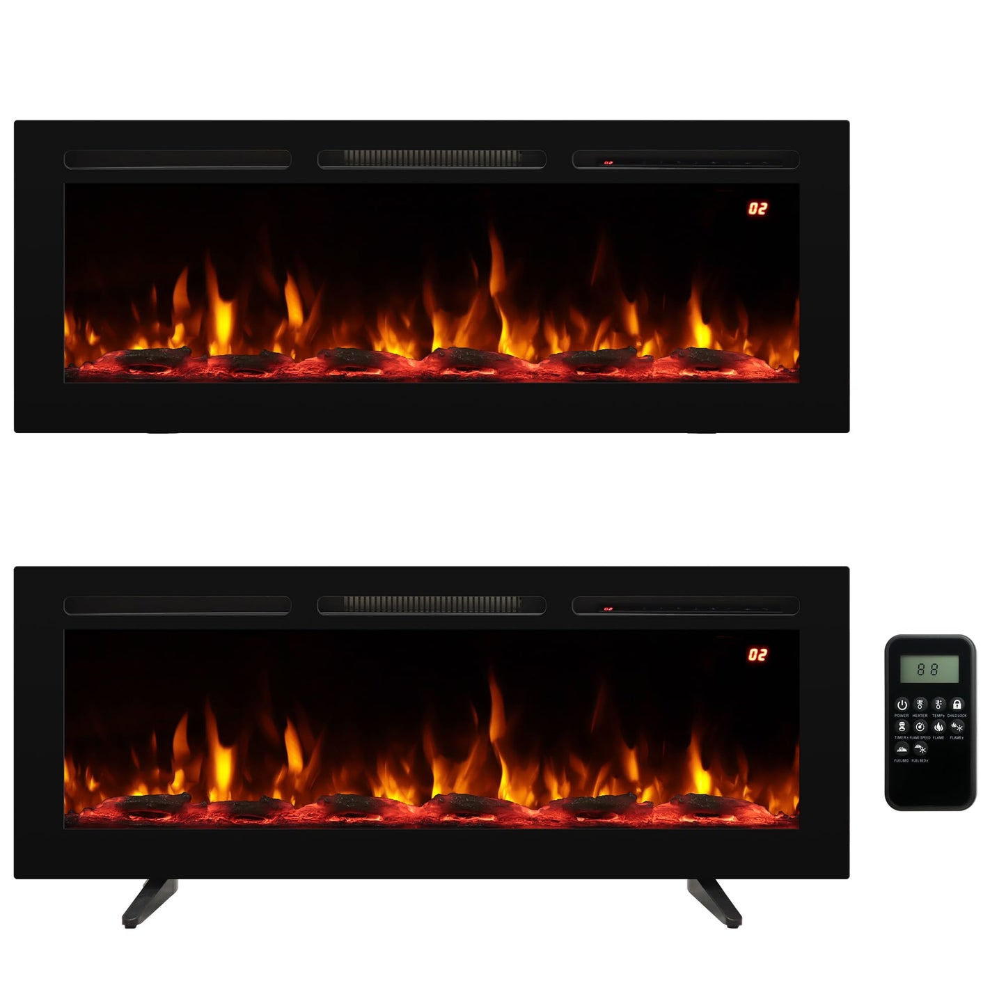 48 Inch Wall Mounted/Recessed/Freestanding Electric Fireplace Inserts,3 in 1 Electric Fireplace with 4 Solid Flame Colors & 10 Mixed Flame Colors,1-9H Timer, 750w/1500w