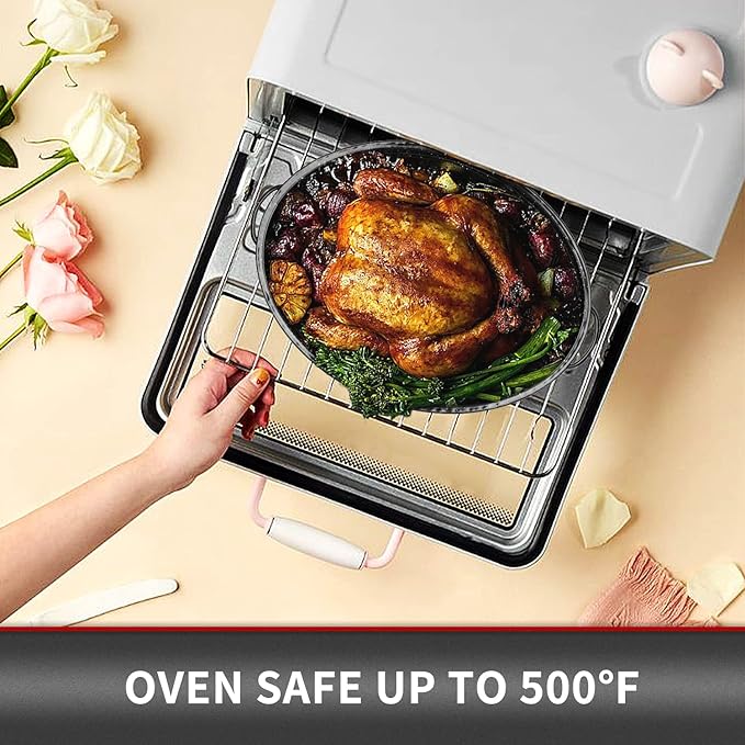 JY COOKMENT Granite Roaster Pan, 18' Enameled Roasting Pan with Domed Lid. Oval Turkey Roaster, Great for Chicken, Lamb, Vegetable. Dishwasher Safe Cookware Fit for 18Lb Turkey