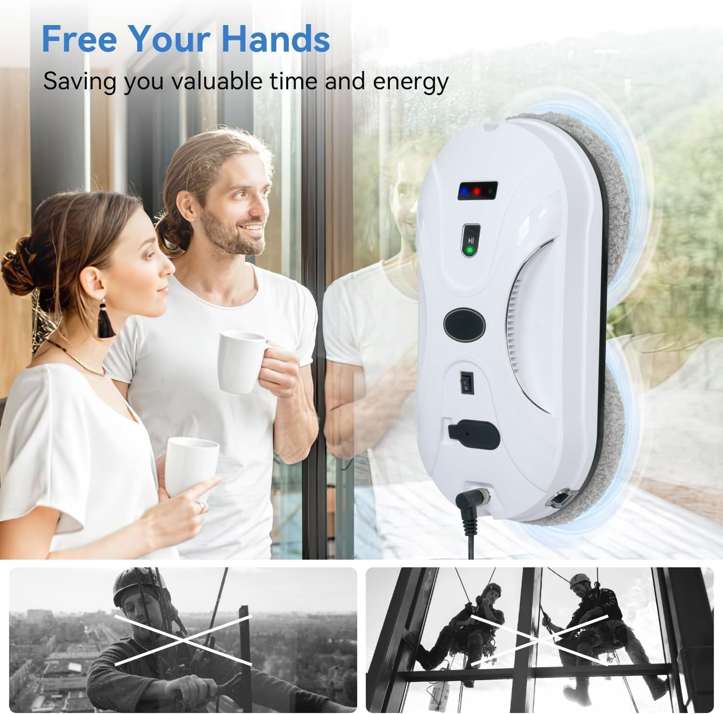 Automatic Window Cleaning Robot, Window Cleaner Robot Auto Dual Spray, 2025 Model Robot Limpia Vidrios AI Path Planning, 3000Pa Suction, Remote Control, Edge Detection for Streak-Free Glass - SS1