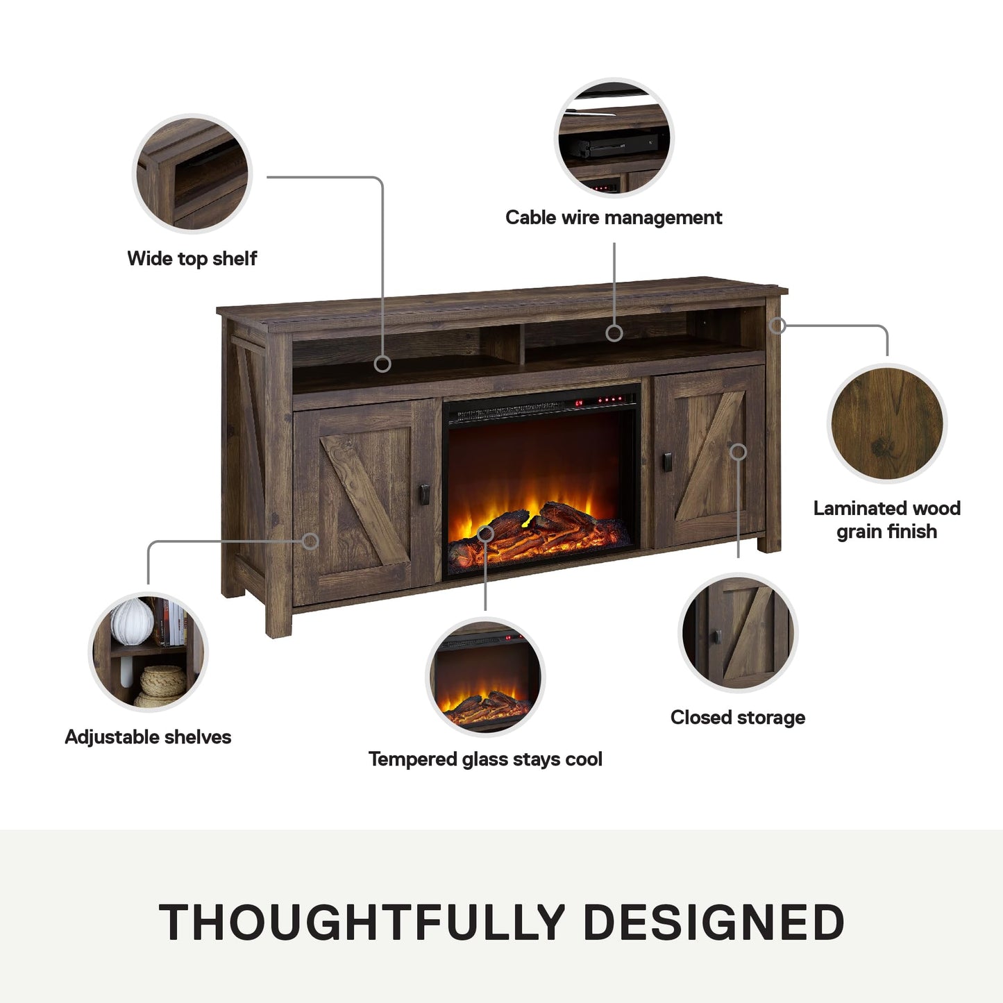 Ameriwood Home Farmington Electric Fireplace Console for TVs up to 60", Rustic