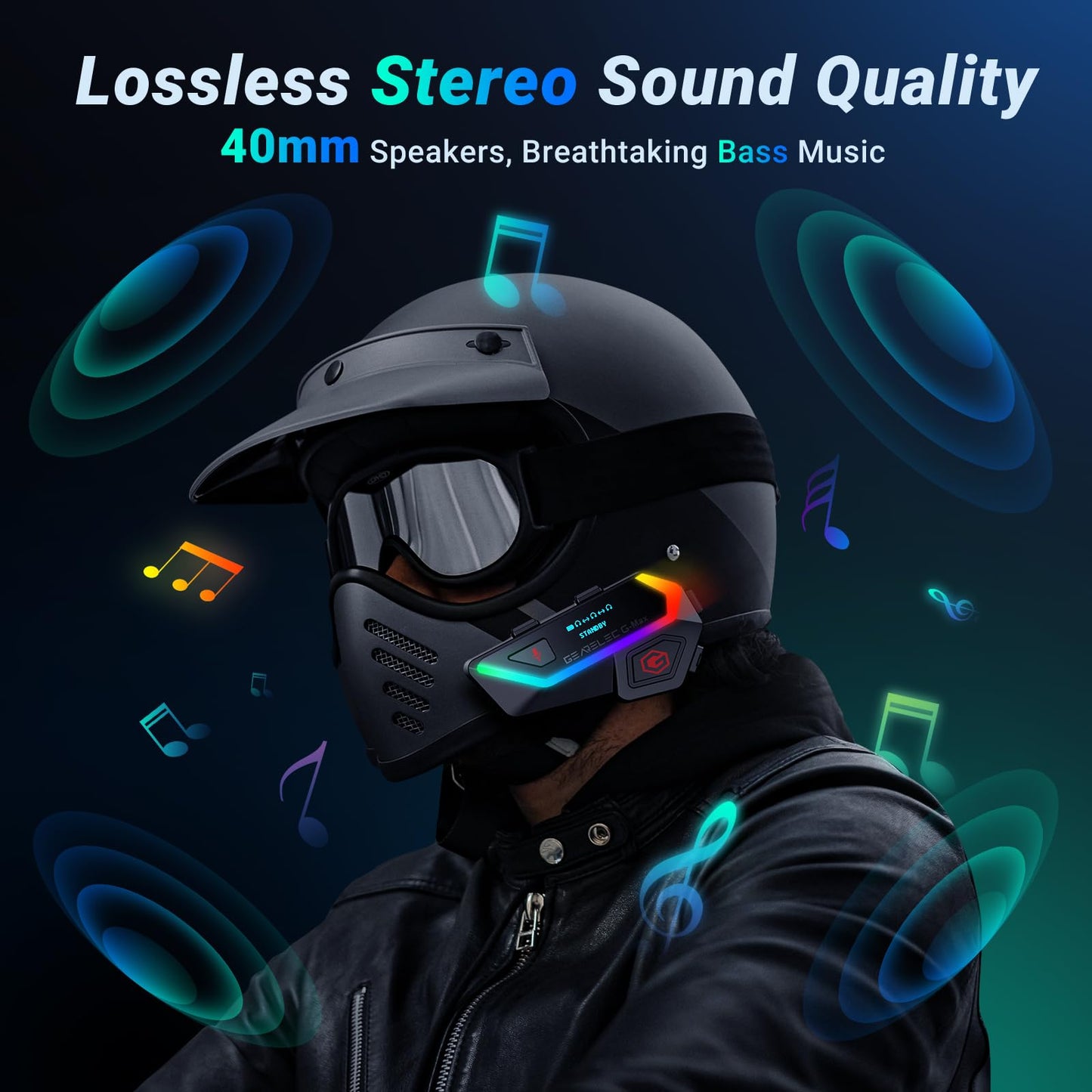 gearelec Motorcycle Helmet Bluetooth Headset V5.2BTใHiFi Stereo SoundใใScreen and RGB Lightsใ 80Mph Clear Calls Helmet Communication Systems 2000M 6 Riders Intercomunicador para Casco De Moto 2 Pack
