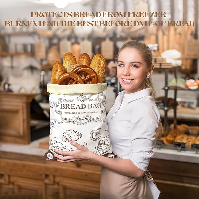 Reusable Beeswax Bread Bags - Large Capacity Cotton Storage for Homemade, Sourdough & Fresh Bread | Food-Grade Eco-Friendly Storage Solutions