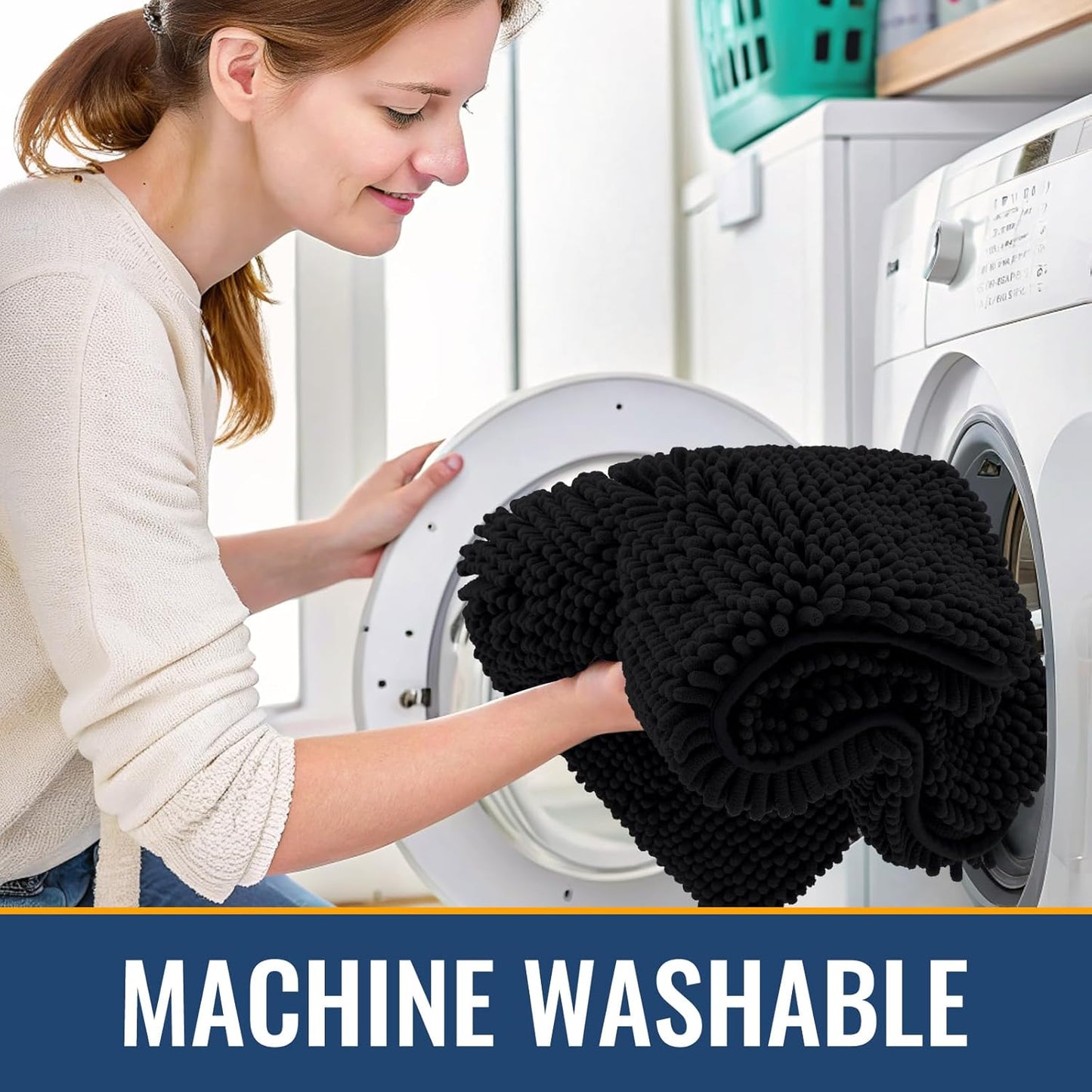 Arotive Bathroom Rugs 47x32, Extra Soft Absorbent Shaggy Chenille Bath Rugs, Machine Washable Rubber Backing Non-Slip Bath Mats for Bathroom Floor Tub and Shower, Home Decor Accessories, Black