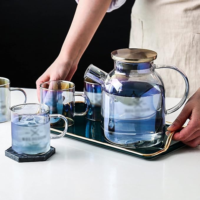 Pitcher Glass Pitcher with Spiral Filter High Temperature Resistant Kettle with Lid Large Capacity Teapot with Anti-Scald Handle Hot/Cold Water Carafe (Size : M)