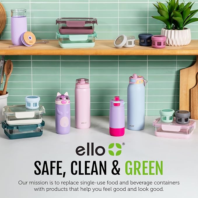 Ello Pop & Fill 22oz Stainless Steel Water Bottle with QuickFill Technology, Double Walled and Vacuum Insulated Metal, Leak Proof Locking Lid, Straw and Chug, Reusable, BPA Free, Serene Bloom