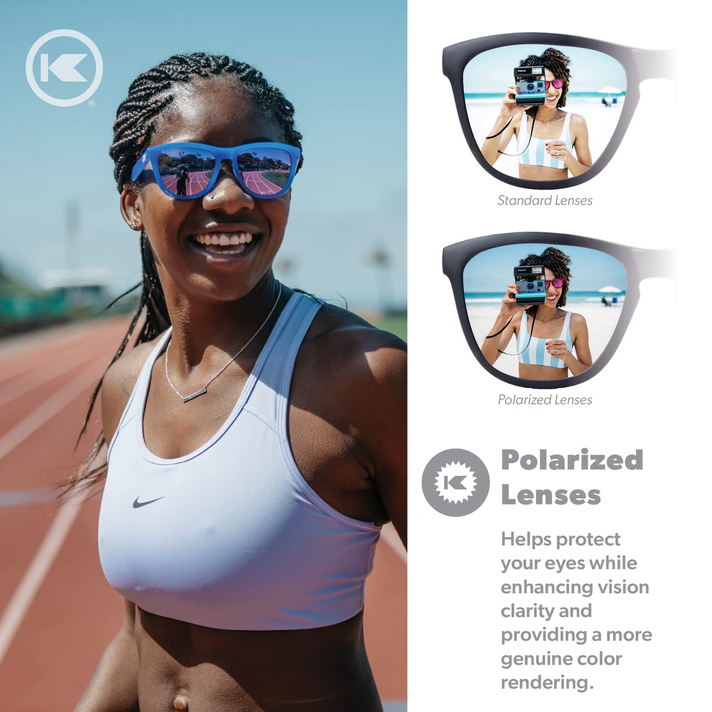 Knockaround Premiums Sport - Polarized Running Sunglasses for Women & Men - Impact Resistant Lenses & Full UV400 Protection, Neptune/Lilac