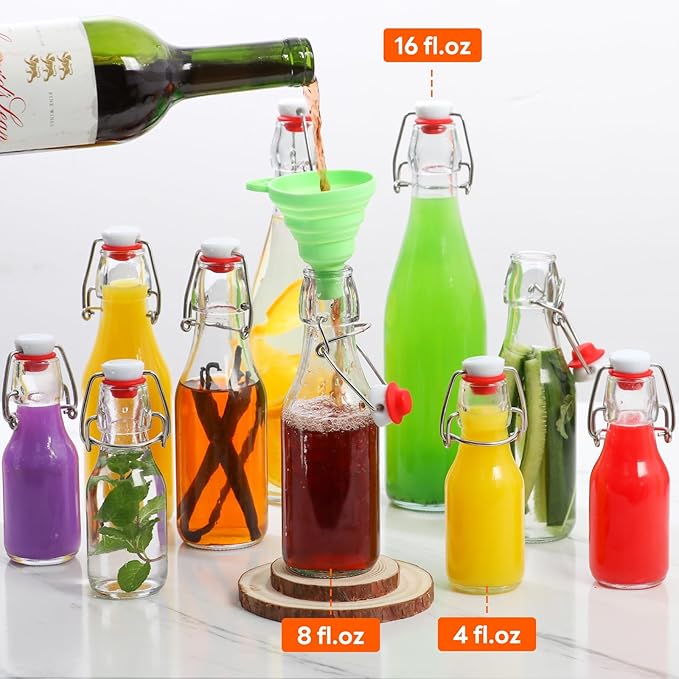 AuroTrends 8 oz Swing Top Glass Bottles with Lids 9 Pack- Airtight Flip Top Glass Bottles for Vanilla Extract, Home Brewing, Beverages, Oil & More
