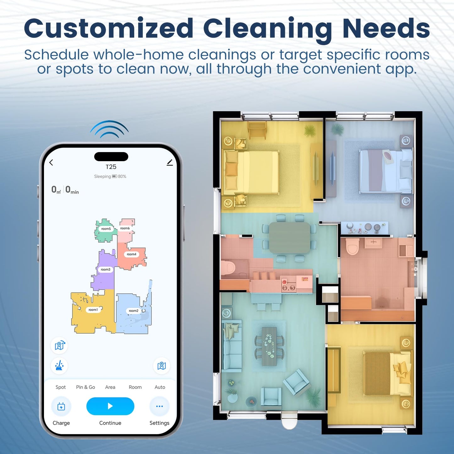 AIRROBO T25+ Robot Vacuum and Mop Combo, 5500Pa Suction, Pet Area Smart Boost, Carpet Detection, Tangle-Free Brush, LDS Mapping, APP Control, 3.5L Self-Empty Bin for Hard Floors, Carpets, Pet Hair