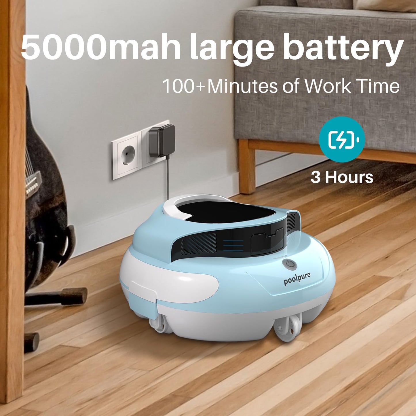 AquaGuard SE III Cord-Free Robotic Pool Cleaner with Dual 30w Motors, Self-Parking, Ideal for Pools Up to 40 Feet, 100-Minute Runtime, Pool Vacuum Robot, 2025 Upgrade (White Blue)