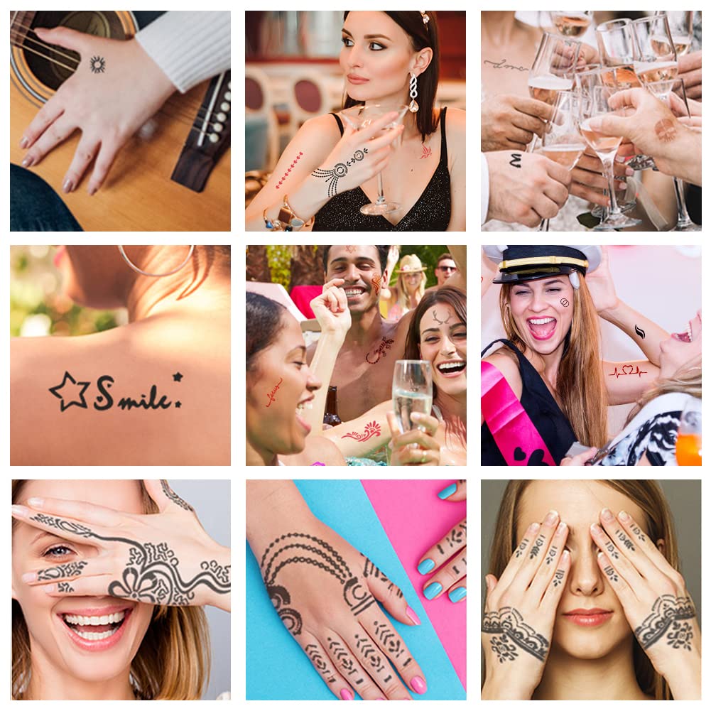 Koogel Henna Tattoo Stencil Kit 18 Sheets 97 PCS, Glitter Airbrush Flower Stencils for Body Art, Face Painting, Mehndi Designs, Women & Girls, Arabian Realistic Temporary Tattoos
