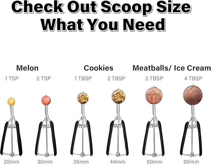 Cookie Scoop 1 Tbsp, TJ POP Professional Stainless Steel Ice Cream Scoop 35 mm, Good Soft Grips, Quick Trigger Release