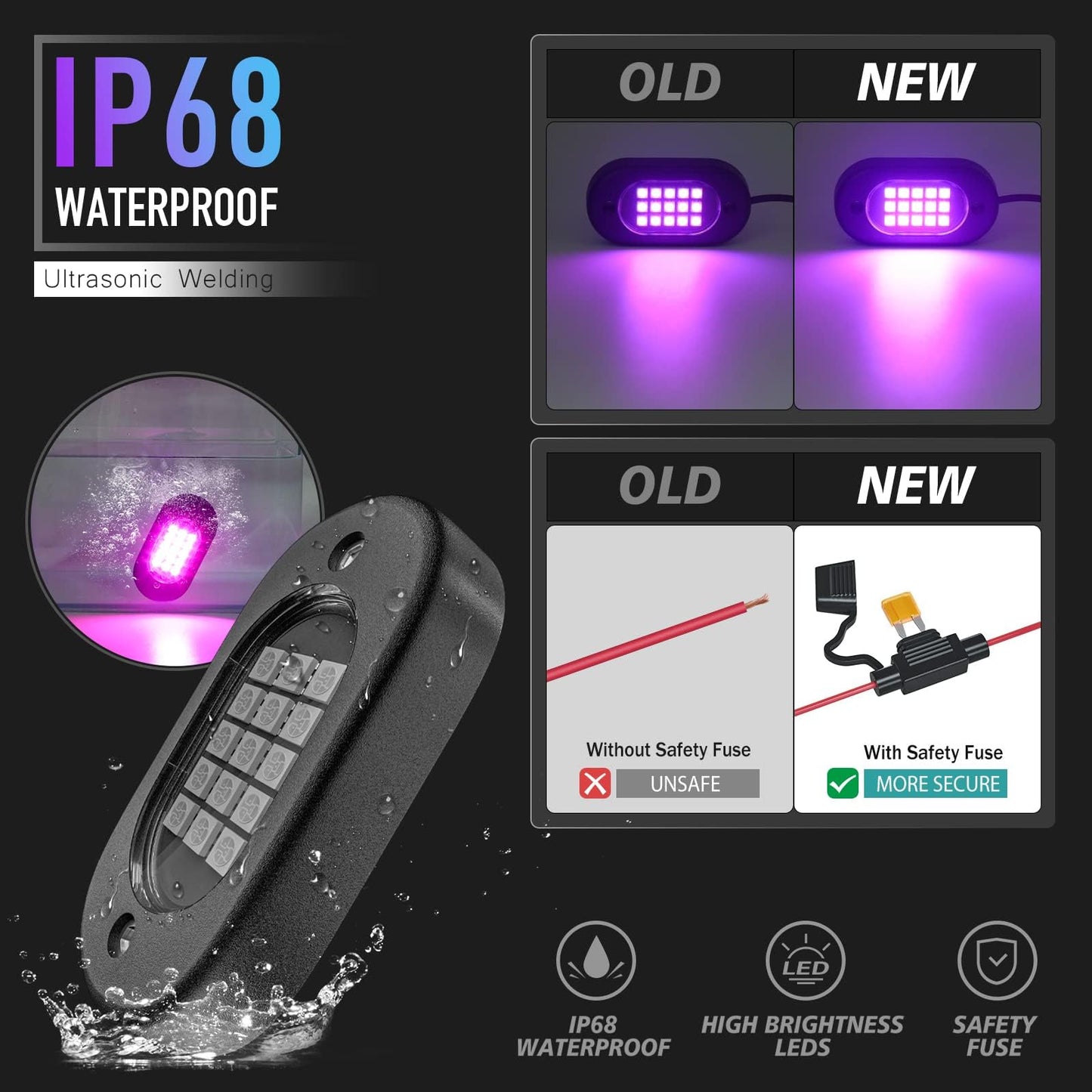 Honalia LED Rock Lights for Trucks 10 Pods, RGB Truck Rock Lights Kits with App Control for ATV UTV RZR