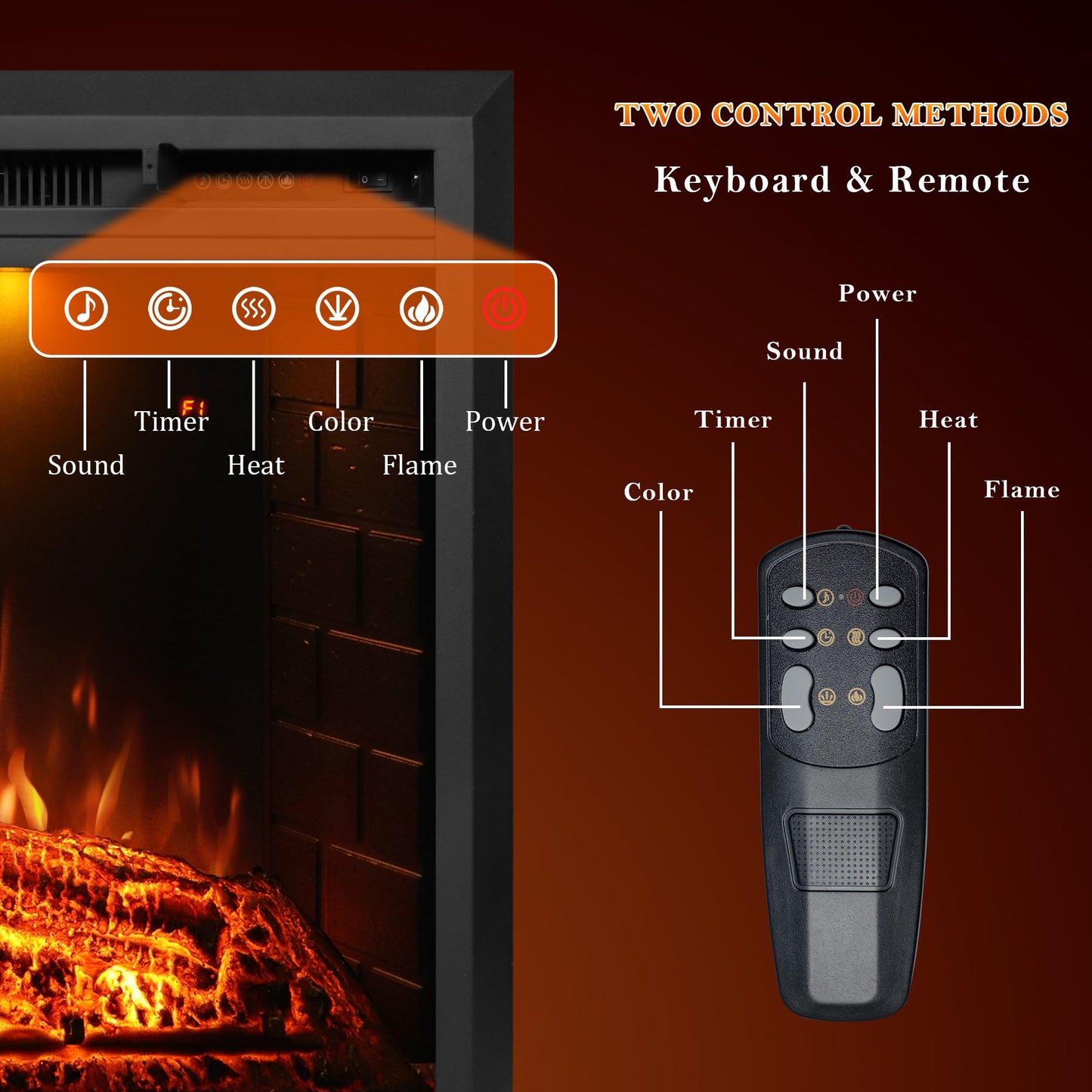 Dreamflame 36 inch Electric Fireplace, Wall Fireplace Electric with Remote Control, Realistic Log and Crackling Sound, Overheating Protection and Timer, 750/1500W Black