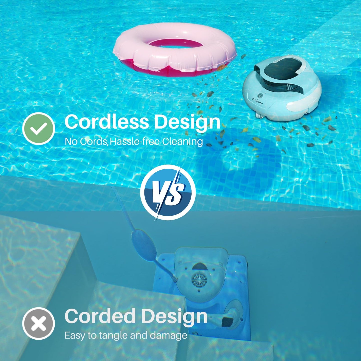 AquaGuard SE III Cord-Free Robotic Pool Cleaner with Dual 30w Motors, Self-Parking, Ideal for Pools Up to 40 Feet, 100-Minute Runtime, Pool Vacuum Robot, 2025 Upgrade (White Blue)