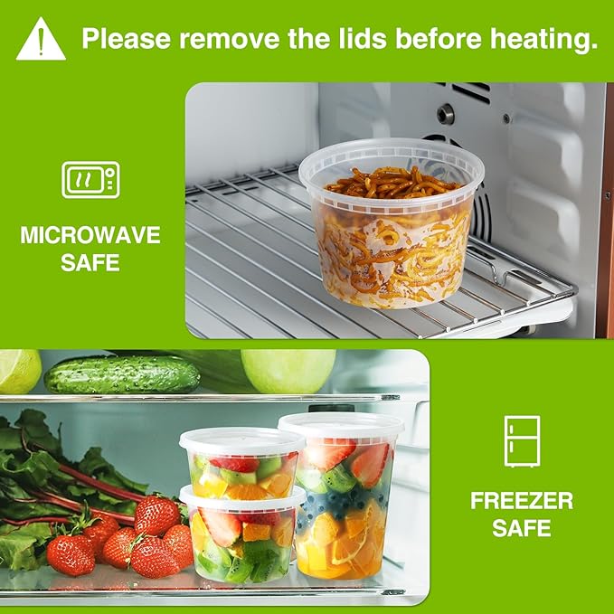 NEEBAKE 30 Set 32oz Deli-Containers-with-Lids, Airtight Food-Storage-Containers, Microwaveable & Freezer Safe Plastic-Storage-Containers-with-Lids, Soup Slime Overnight Oat To-Go-Containers