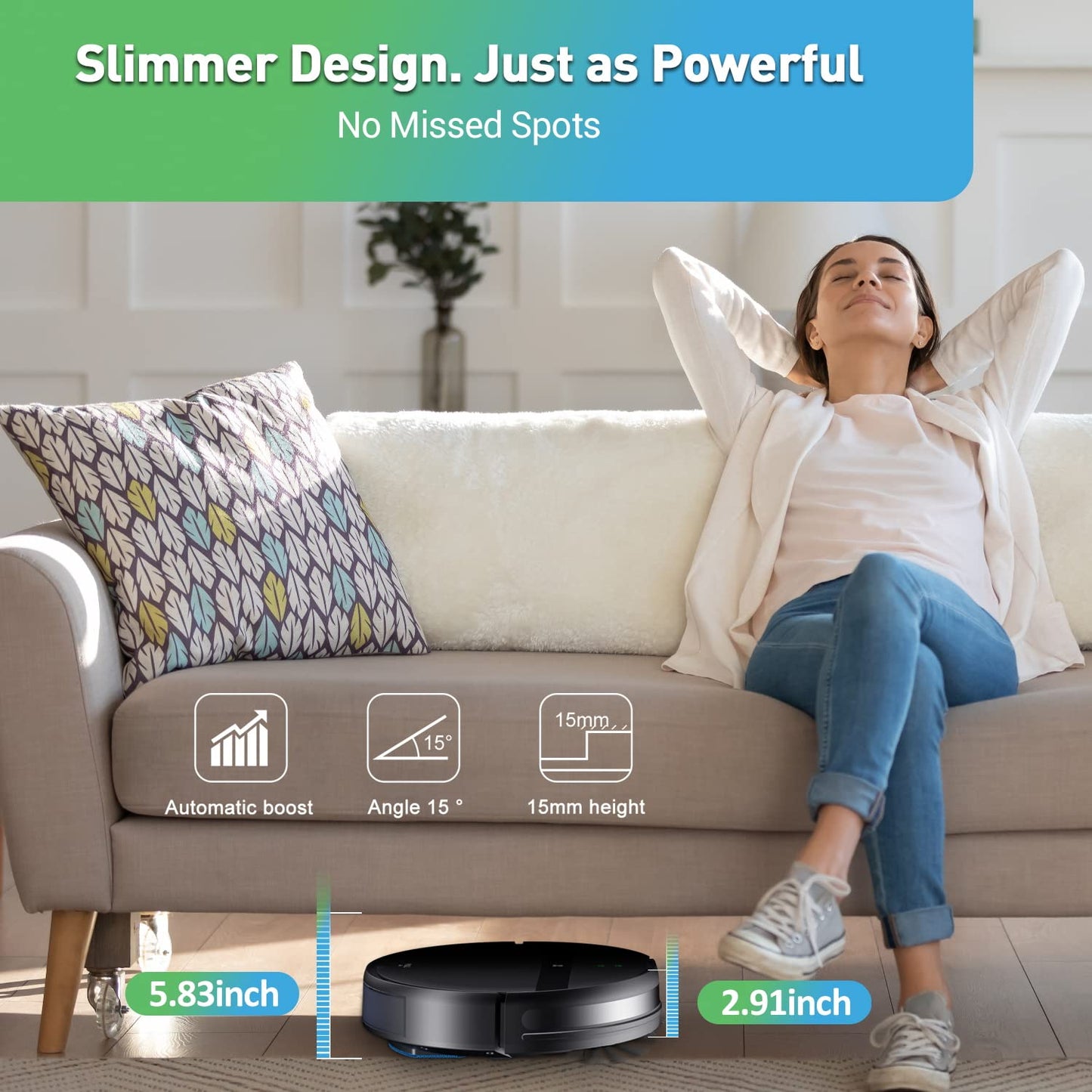 Kilgone Robot Vacuum and Mop Combo 2300Pa for Pet Hair | Robotic Vacuum Cleaner with WiFi/Alexa/App | Auto Recharge & Tangle-Free | Ultra-Slim Quiet 2.8" for Hard Floors, Low-Pile Rugs