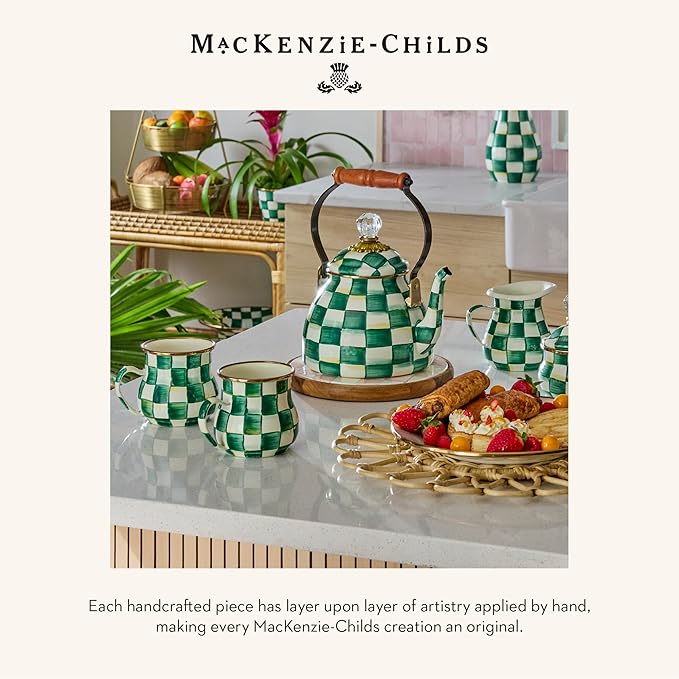 MACKENZIE-CHILDS Enamel Everyday Bowl, Serving Bowl for Entertaining, Extra Small, Green-and-White Emerald Check
