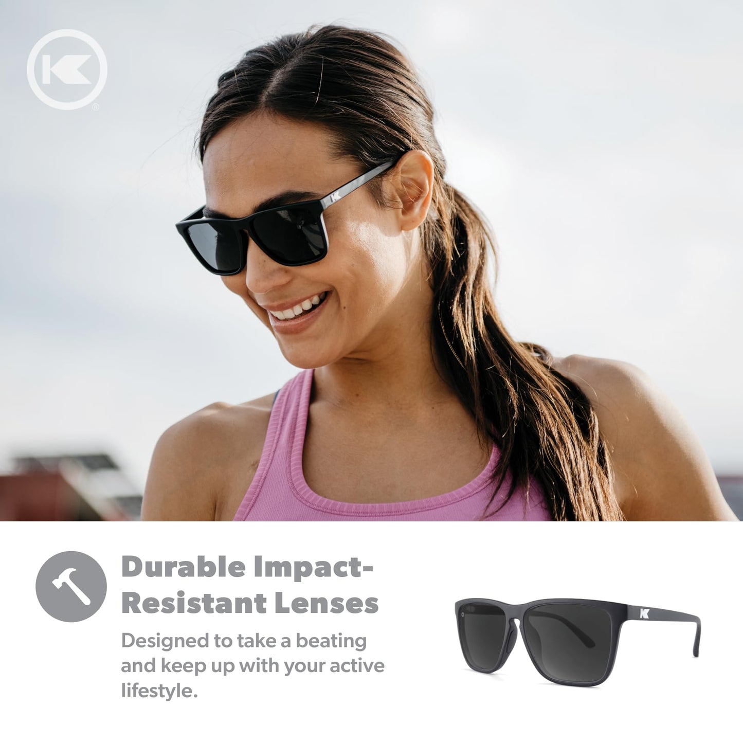 Knockaround Fast Lanes Sport - Polarized Sunglasses For Running & Fitness (Matte Black Frame/Black Smoke Lenses)