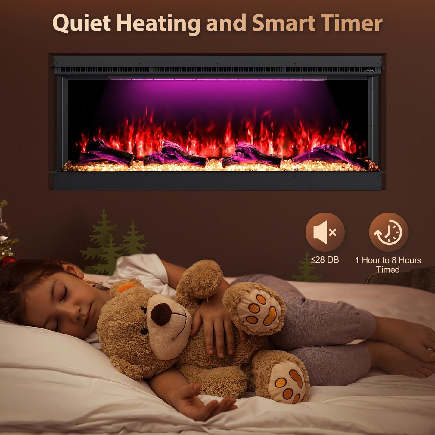 3 Sided Electric Fireplace, 60 inch Smart WiFi Fireplace Inserts, Mounted Eletric Fire Place Heater with 251 RGB LED Flame Colors, Remote Control, Log, Crystals, Black