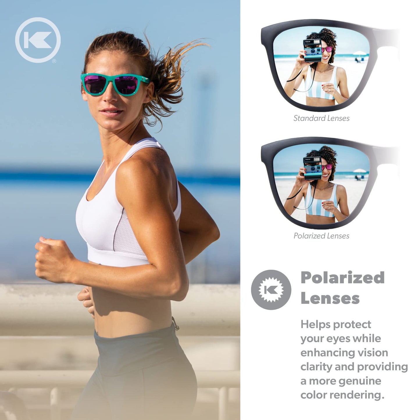 Knockaround Premiums Sport - Polarized Running Sunglasses for Women & Men - Impact Resistant Lenses & Full UV400 Protection, Glossy Green Frame/Pink Reflective Lenses