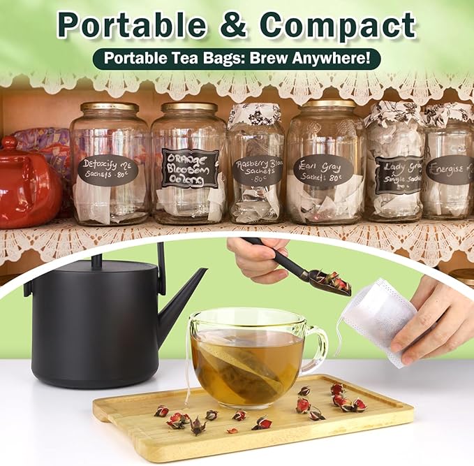 100Pcs Disposable Tea Bags for Loose Leaf Tea, Empty Tea Filter Bags for Cooking, Infuser Sachets for Spice, Coffee, Herb and More (4x6 Inch)