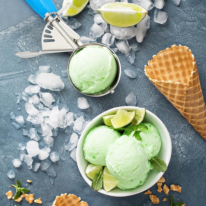 Reallnaive 2 Pcs Release Cookie Scoops Ice Cream Scooper with Trigger Release Portion Scoop Stainless Steel for Portion Control, Baking Food, Cookie Dough (2 oz,Blue)