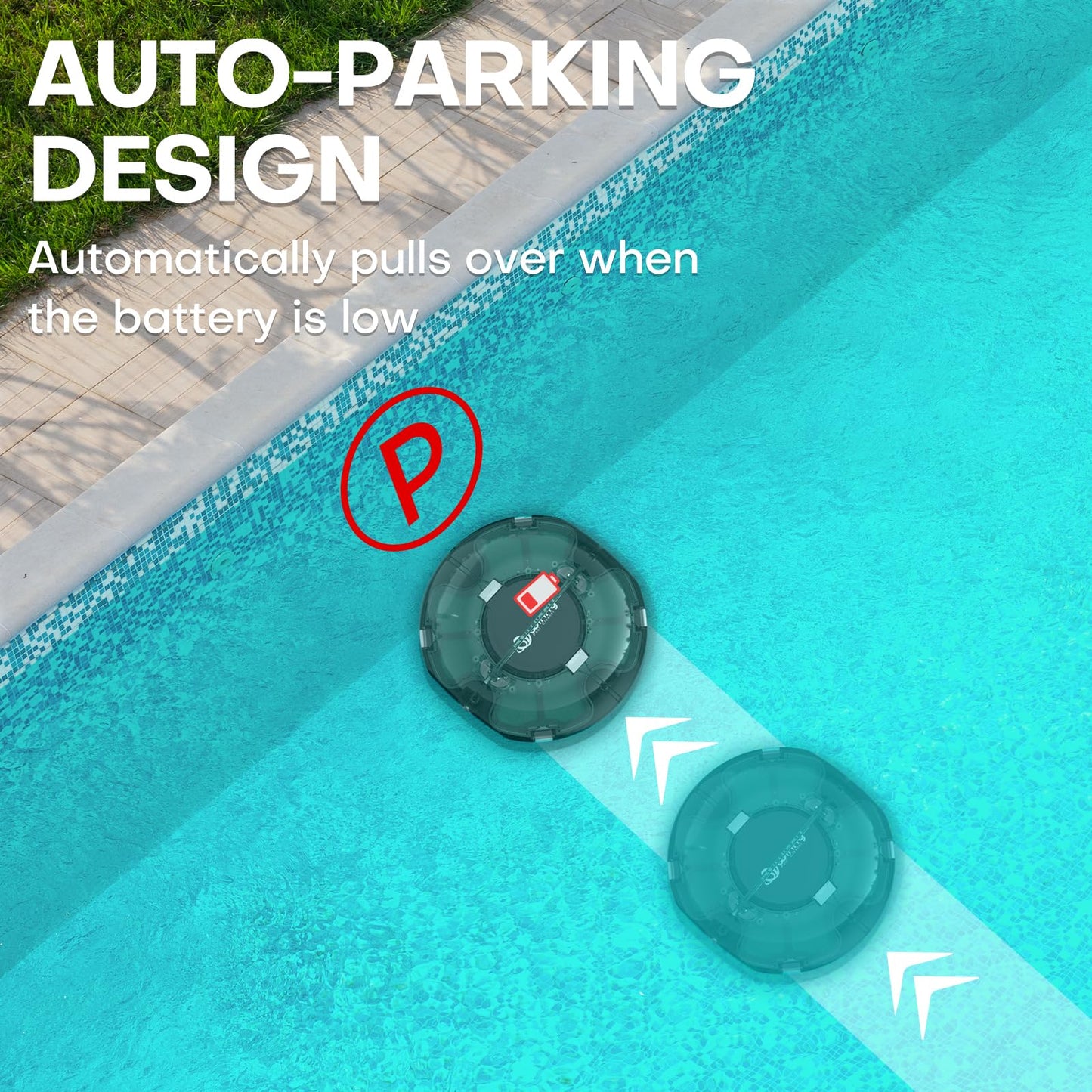 Cordless Robotic Pool Cleaner,Powerful Suction & Dual-Layer Filtration Automatic Vacuum for Above-Ground Pools up to 645 Sq. Ft, Lightweight, Self-Parking